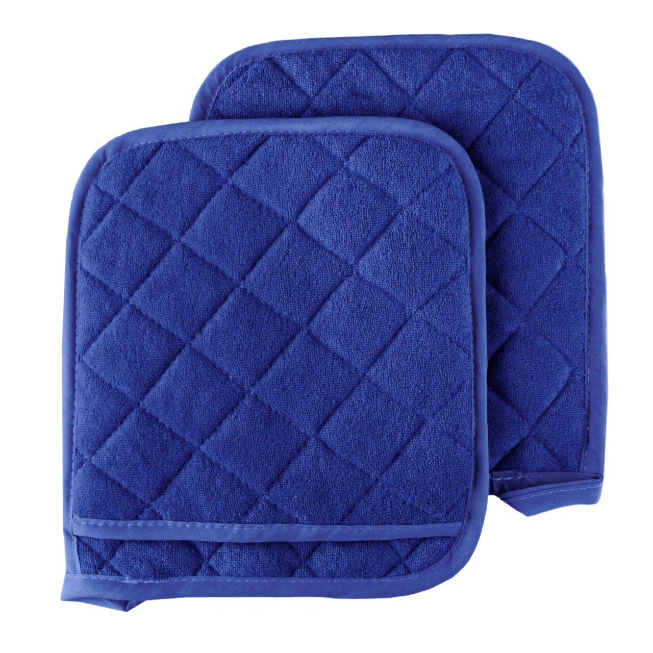 Lavish Home Set of 2 Cotton Pot Holders Flame Heat Protection Big Oven Mitts 8 x 9 Blue